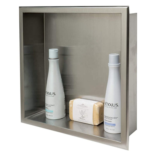 Rothnow® Square Shower Niche RN-WN003 in satin finish, built-in wall shelf for bathroom shower storage, modern design.