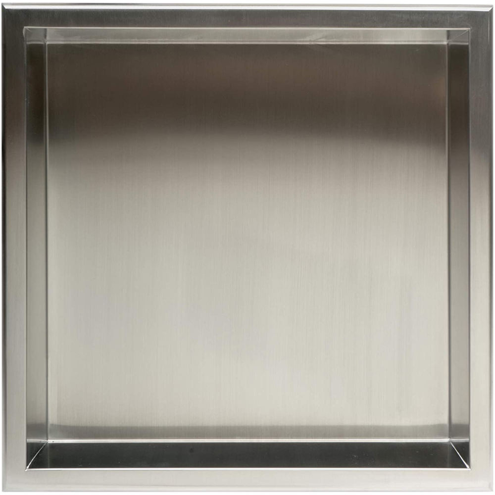 Rothnow® square shower niche with satin finish, wall-mounted bathroom storage, showing sleek design and textured surface