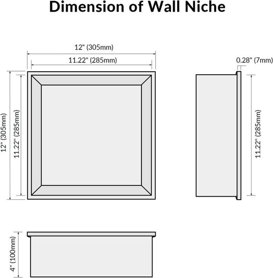 White Rothnow Square Shower Niche wall shelf for bathroom storage, with sleek design and built-in mirror.