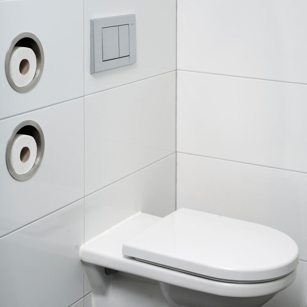 Rothnow® square shower niche with built-in toilet paper holder, wall-mounted bathroom storage and organization.