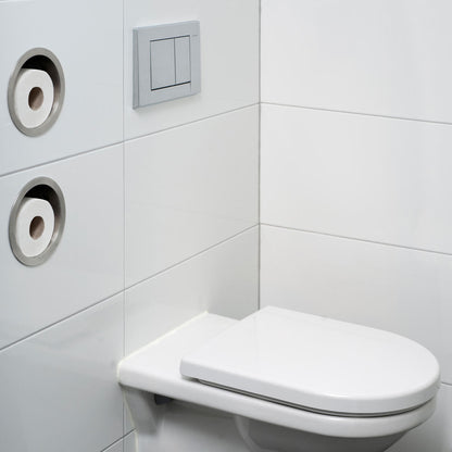 Rothnow® square shower niche with built-in toilet paper holder, wall-mounted bathroom storage and organization.